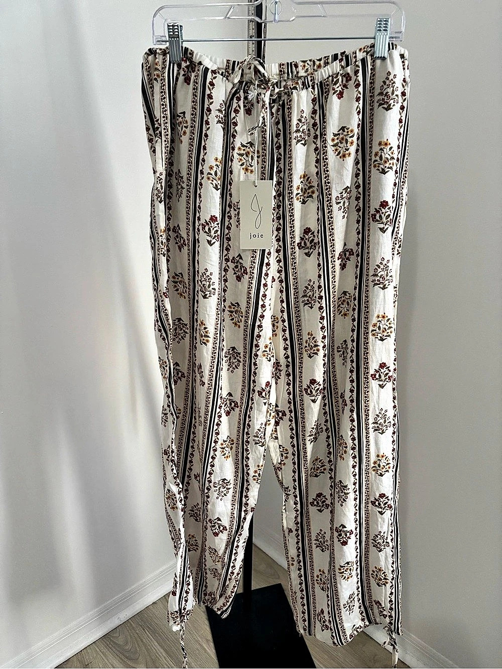 Joie Floral Jogger linen Pants in White & Brown Size XL NWT